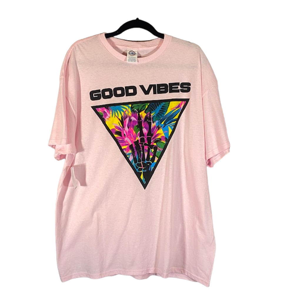 Delta Pale Pink Good Vibes Graphic Short Sleeve Lightweight T-Shirt Women Sz XL